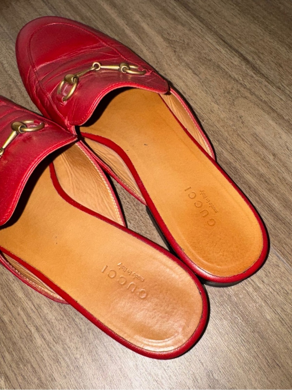 Gucci Red Leather Horsebit Mules with Gold Hardware - Picture 3 of 3